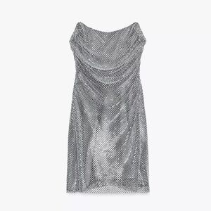 Zara Rhinestone Silver Mini Dress Size S